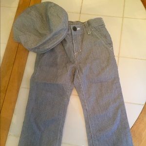 toddler boy pants with matching hat.